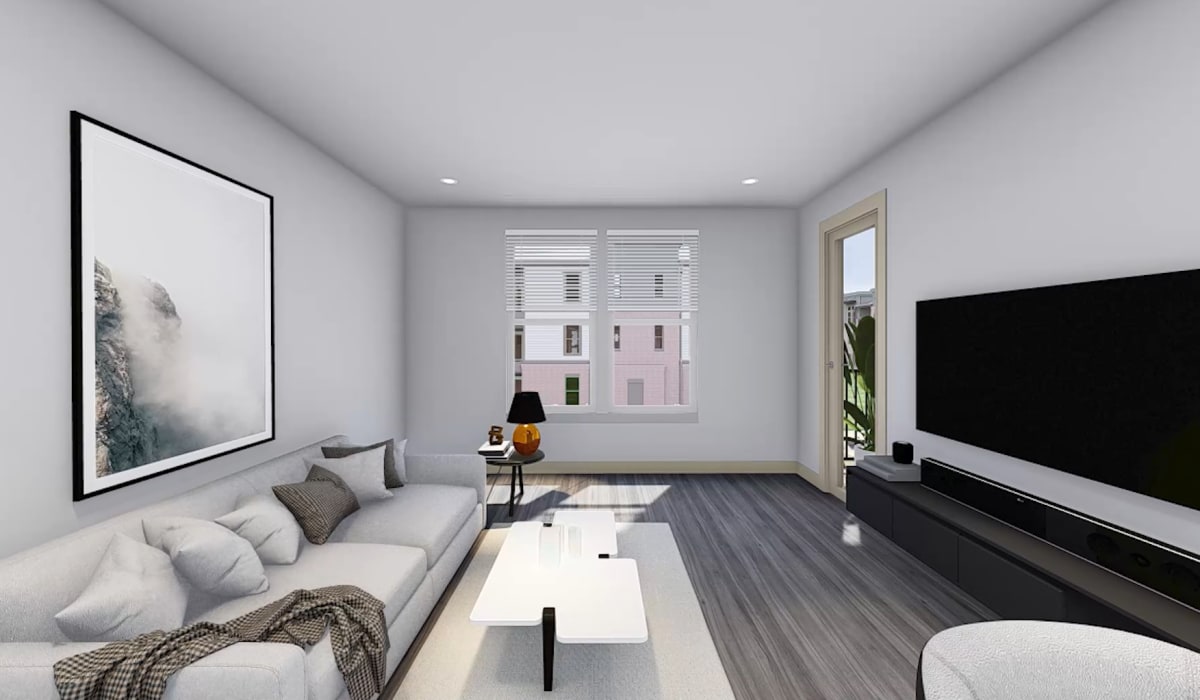 model living room at Riley Crossing At Gateway Park in Greenfield, Indiana