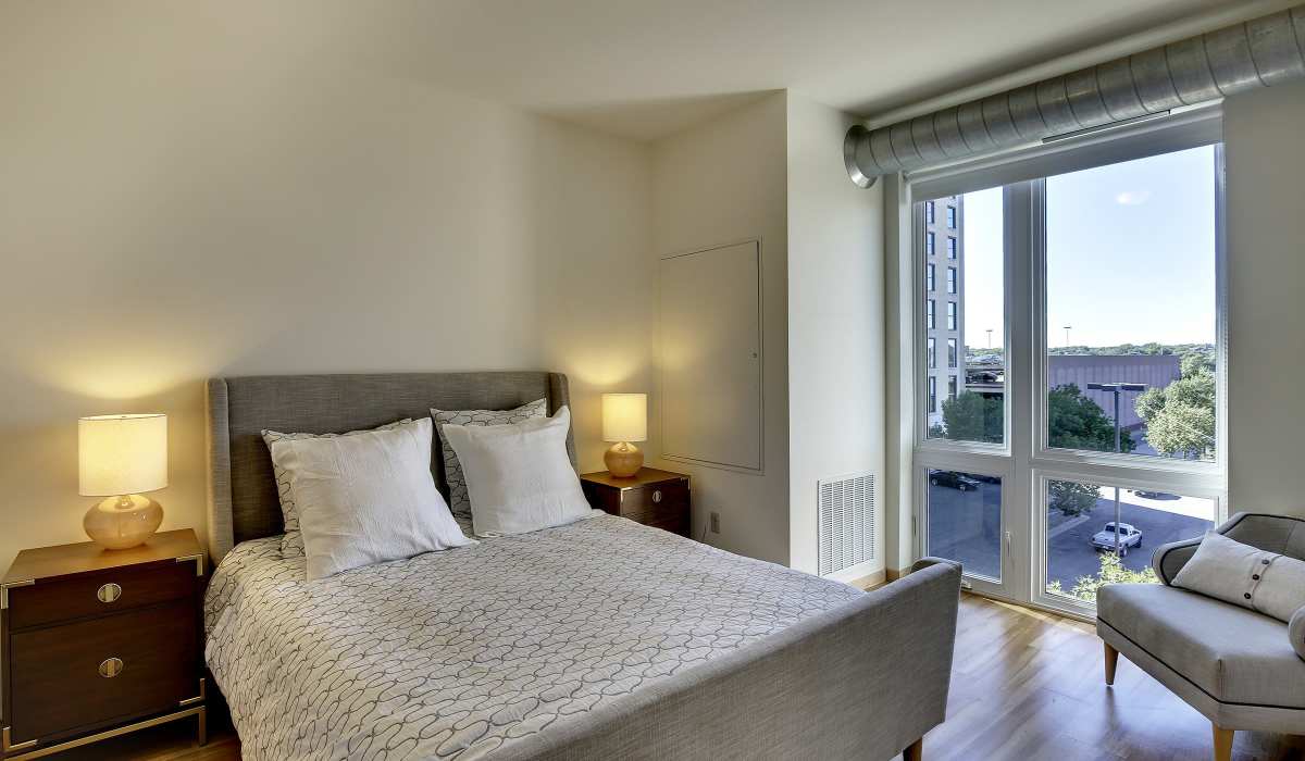 cozy bed at NoLo in Minneapolis, Minnesota