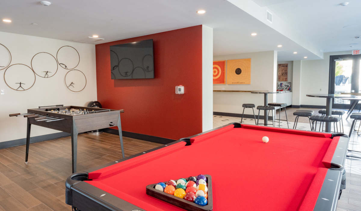 Pool table in the clubhouse at The Dylan Apartment Homes in Hercules, California