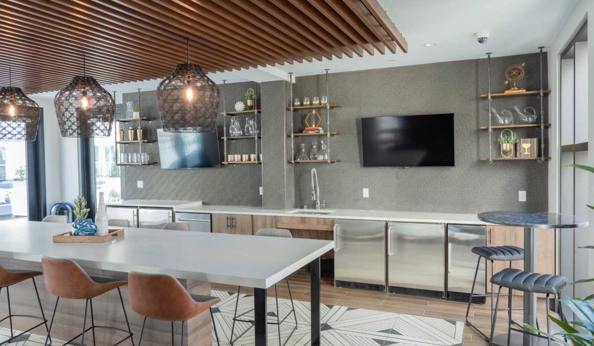 Cafe dining area at The Dylan Apartment Homes in Hercules, California