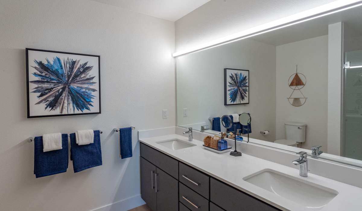 Apartment double wide bathroom at The Dylan Apartment Homes in Hercules, California