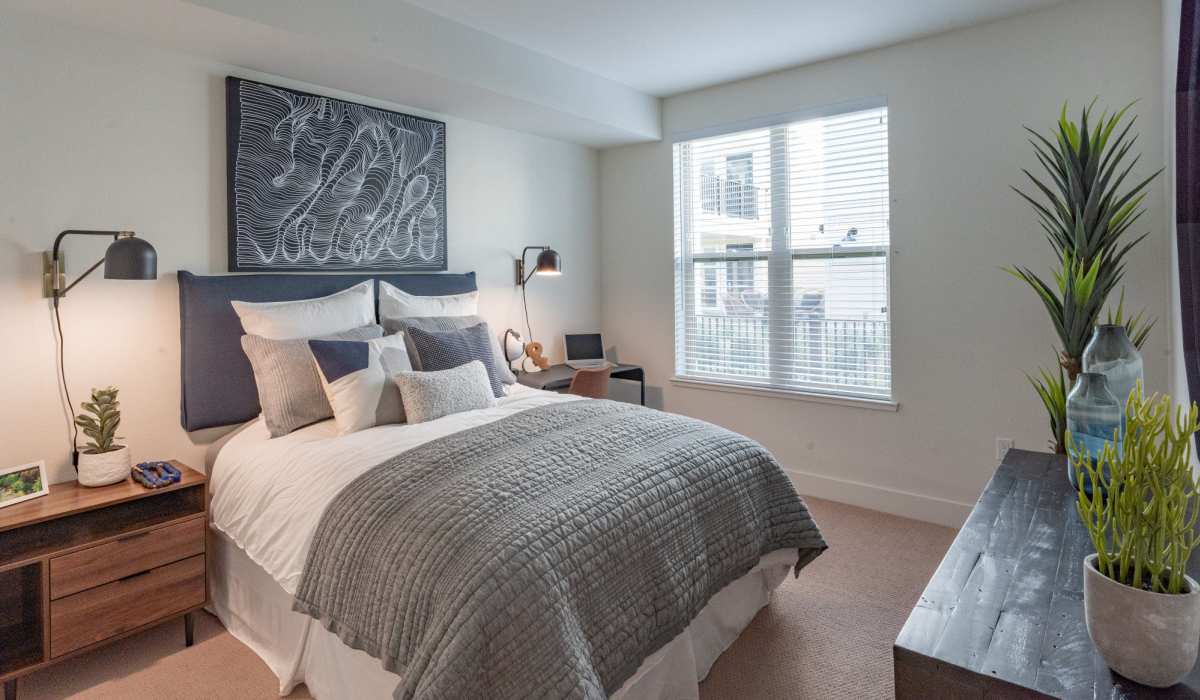 Apartment model bedroom at The Dylan Apartment Homes in Hercules, California