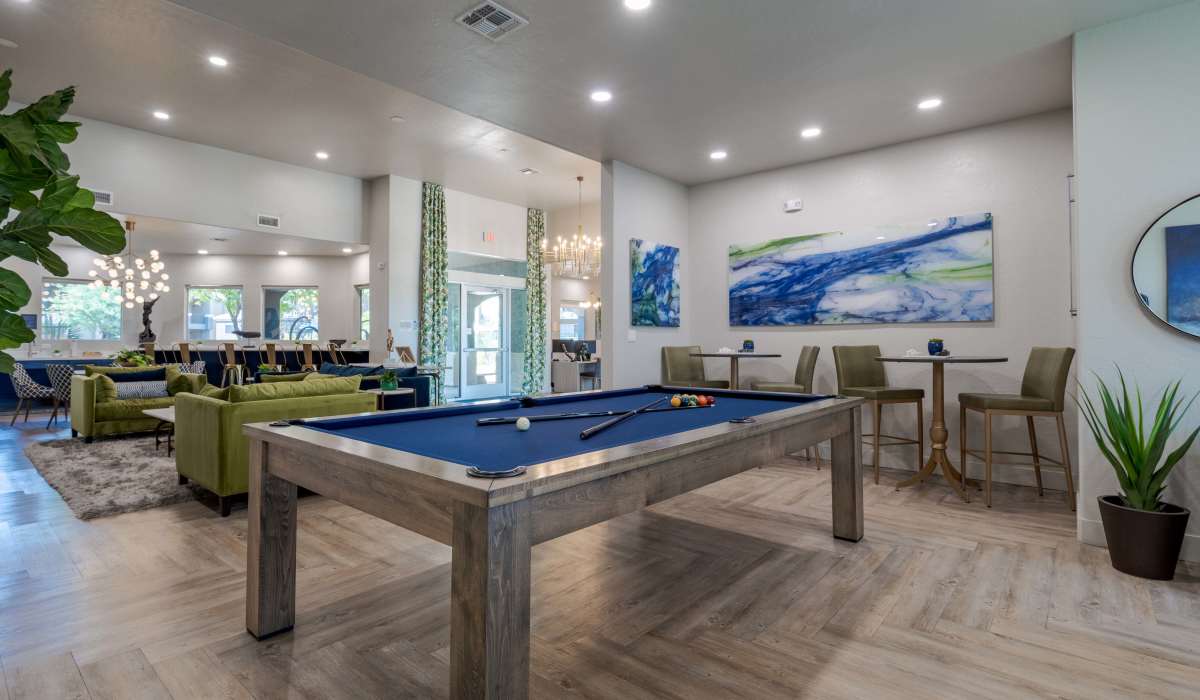 Recreation room with pool table at Crestone at Shadow Mountain in Phoenix, Arizona