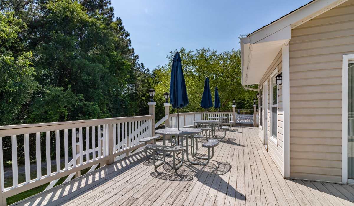 Deck with seating at Tamarack on the Lake in Fayetteville, North Carolina