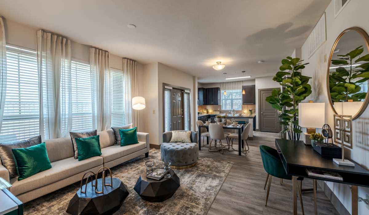 Living room with a TV and windows at {location_name}} in Fort Worth, Texas
