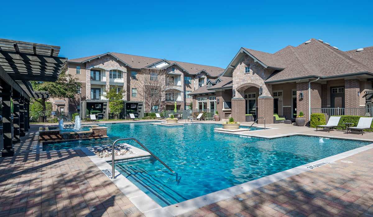 Sparkling blue pool at Dayrise at Centreport in Fort Worth, Texas