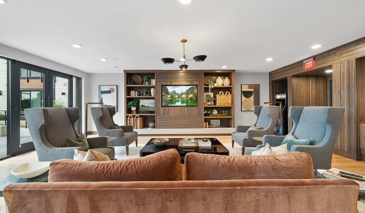 Long shot of clubhouse lounge area at The Acorn on Person Street in Raleigh, North Carolina