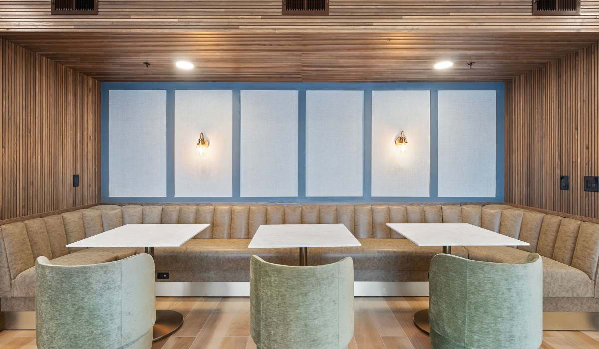 Clubhouse cafe seating area at The Acorn on Person Street in Raleigh, North Carolina