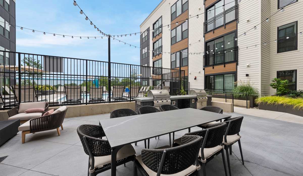 Rooftop courtyard with view to pool at The Acorn on Person Street in Raleigh, North Carolina