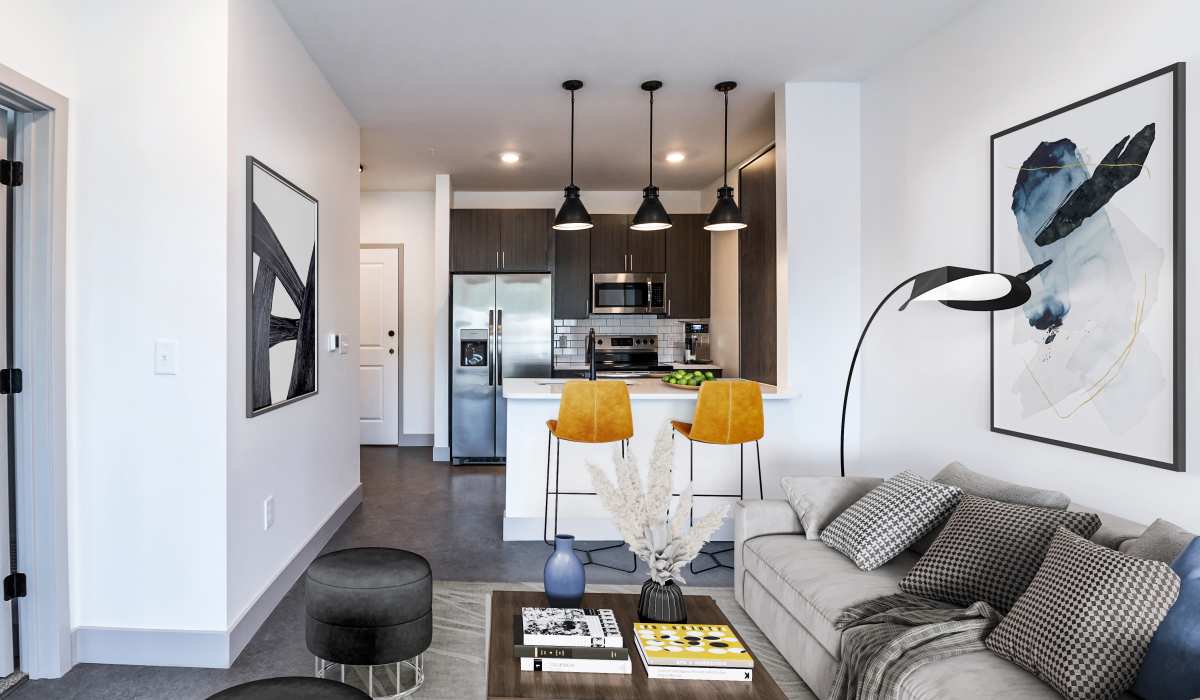 Cozy living room at Sphere Apartments in Richmond, Virginia