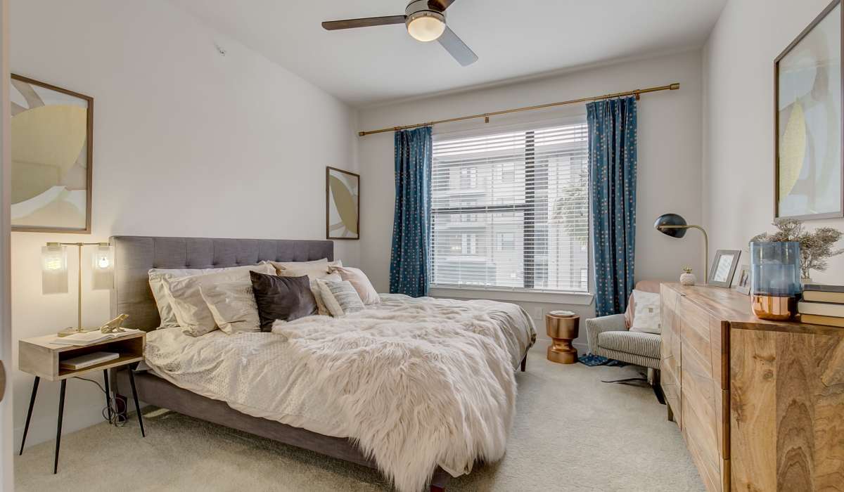 Spacious bedroom with natural light at Factory Design District in Dallas,Texas