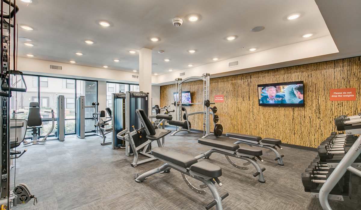 Community fitness center at Factory Design District in Dallas,Texas