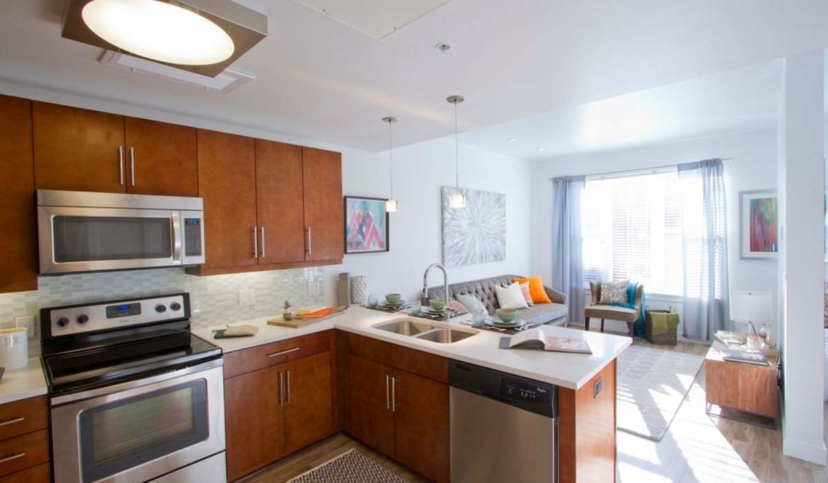Kitchen with white countertops at One City Block in Denver, Colorado