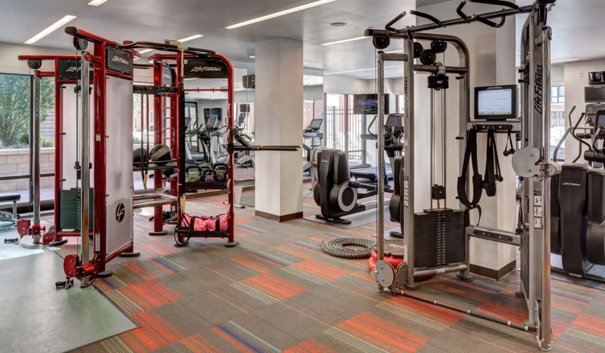 Fitness center with gym equipment at One City Block in Denver, Colorado
