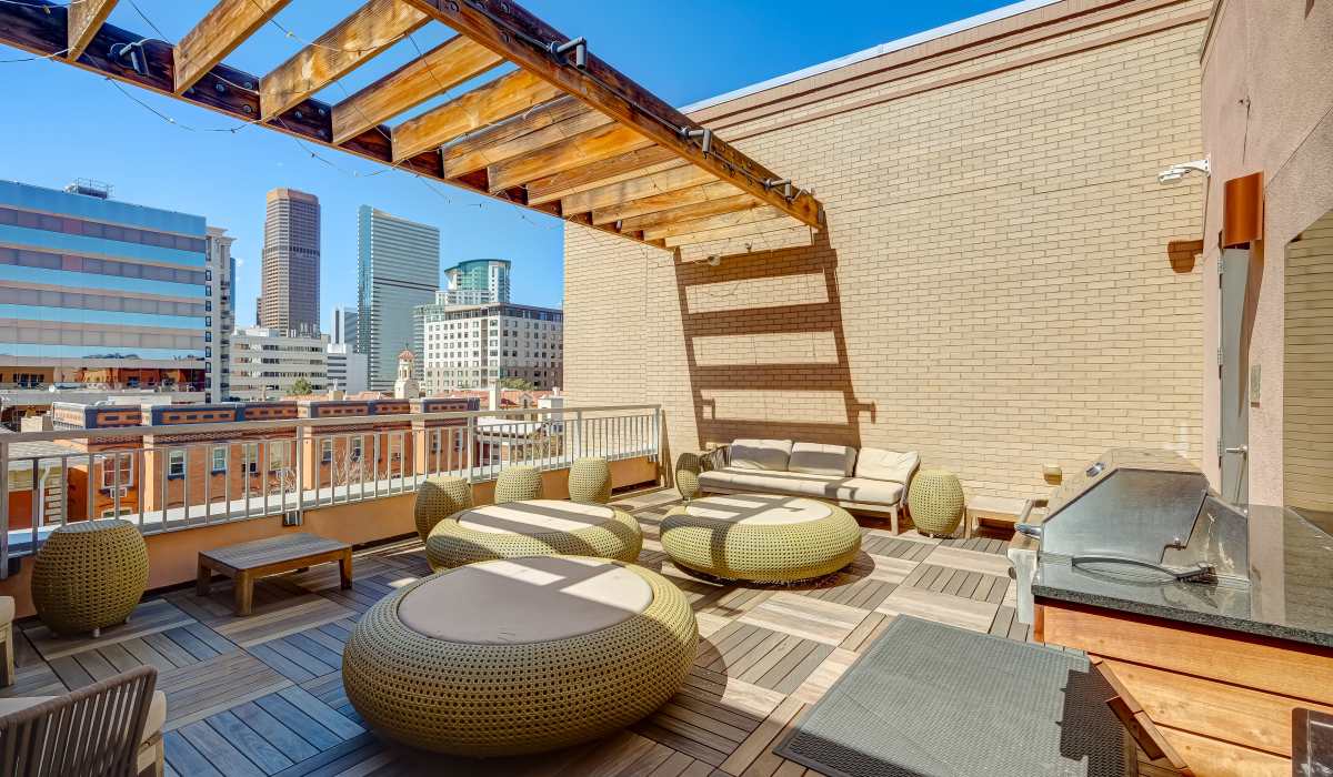 Rooftop lounge with grilling station at One City Block in Denver, Colorado 