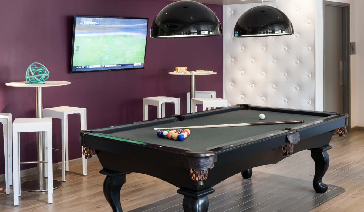 Pool table in clubhouse at One City Block in Denver, Colorado 