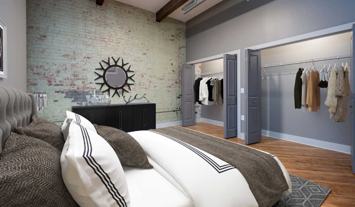 Double bedroom closets in a Barcalo Living apartment in Buffalo, New York