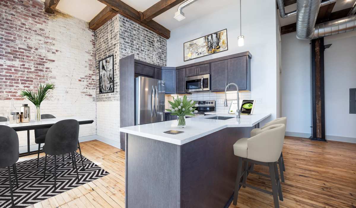 Large kitchen peninsula in a Barcalo Living apartment in Buffalo, New York