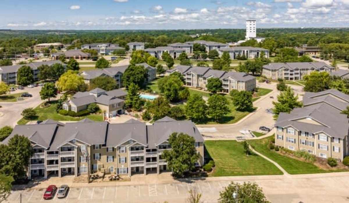 Birds eye view of The District At Manhattan Apartments in Manhattan, Kansas