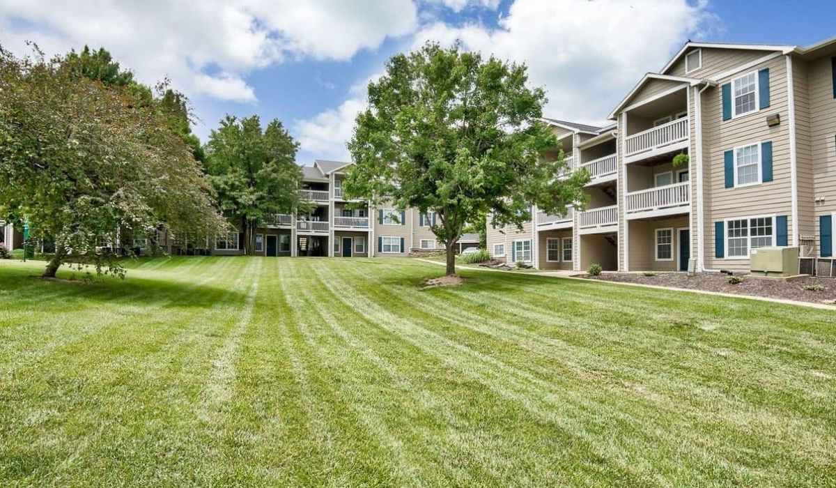 Large trees outside of The District At Manhattan Apartments in Manhattan, Kansas