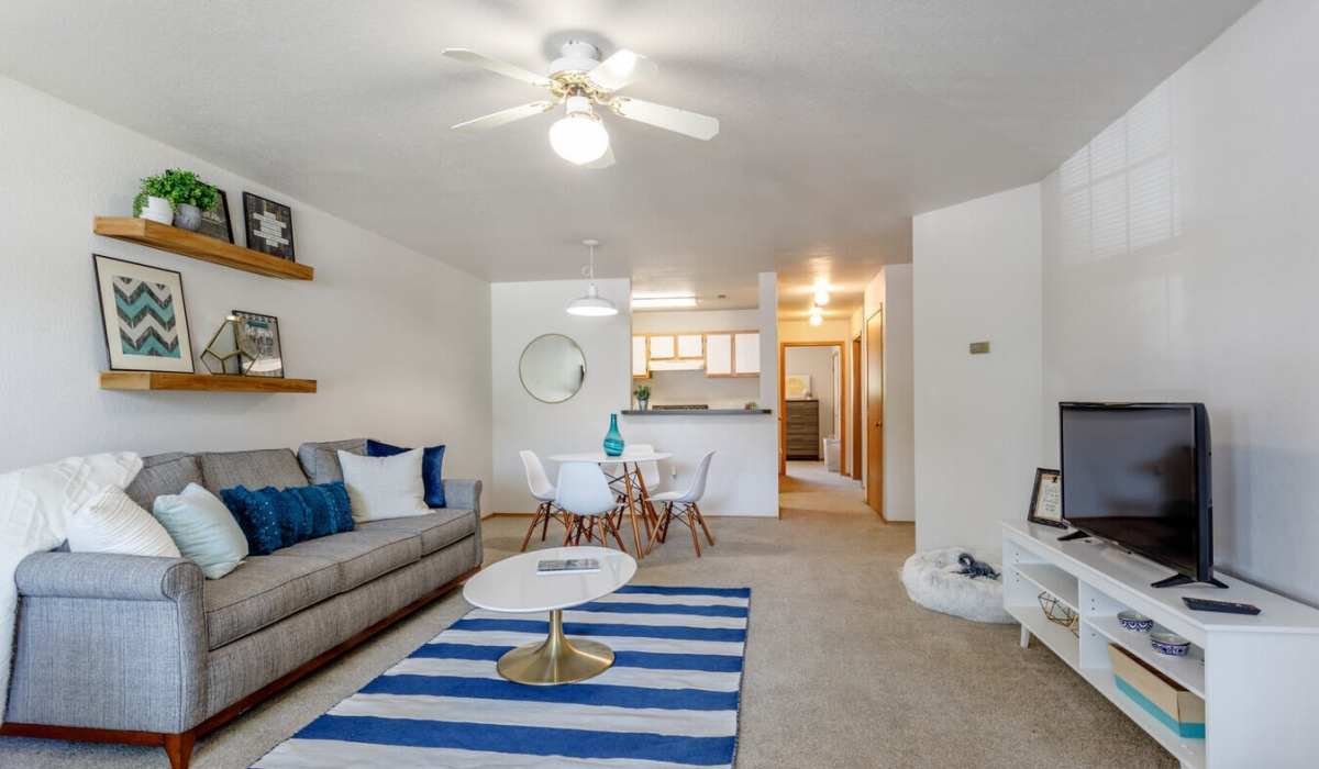 Model home with wood floors at The District At Manhattan Apartments in Manhattan, Kansas