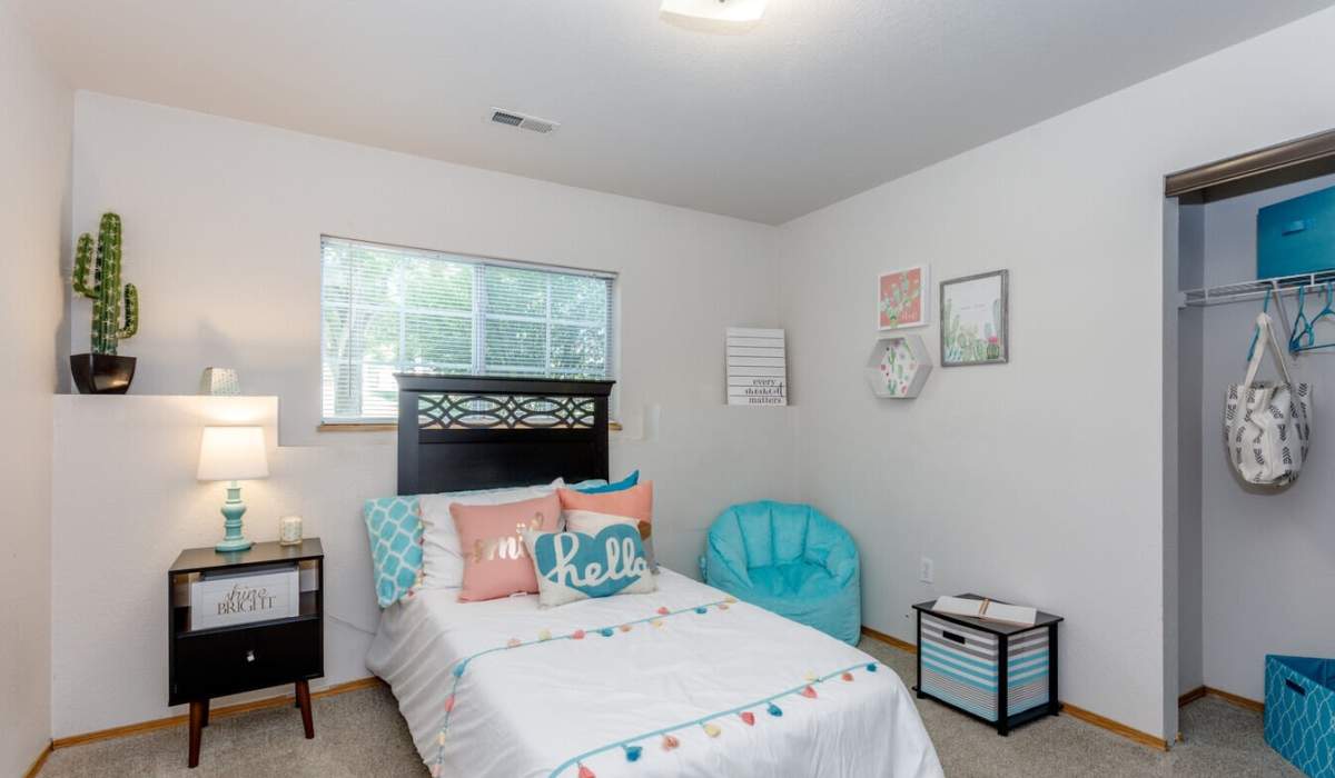 Model room with large windows at The District At Manhattan Apartments in Manhattan, Kansas