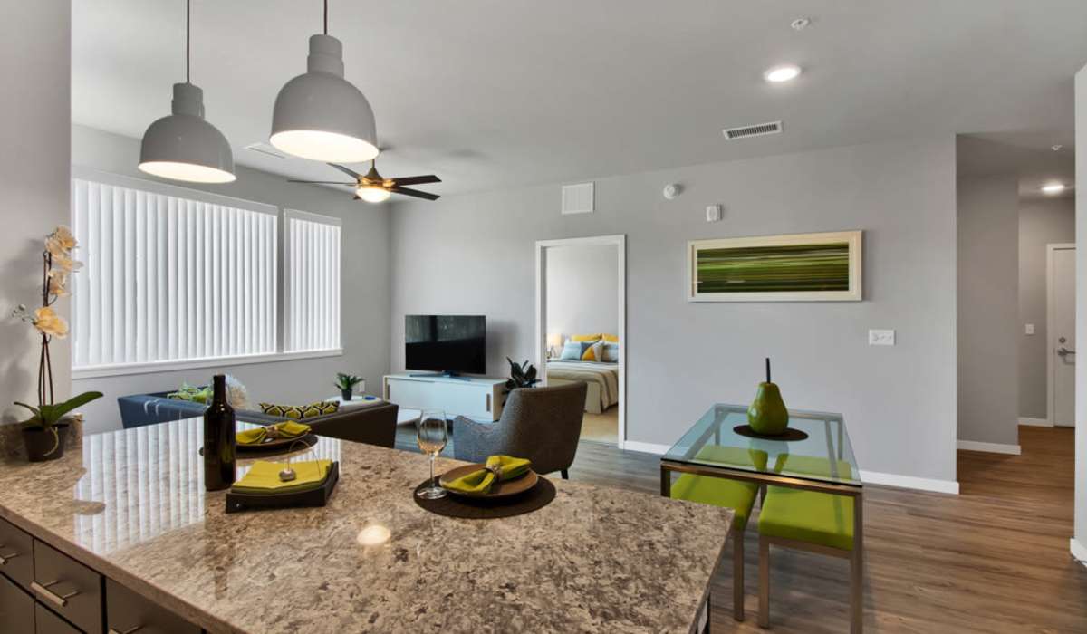 Spacious living room with a couch and coffee table at VerraWest in Longmont, Colorado