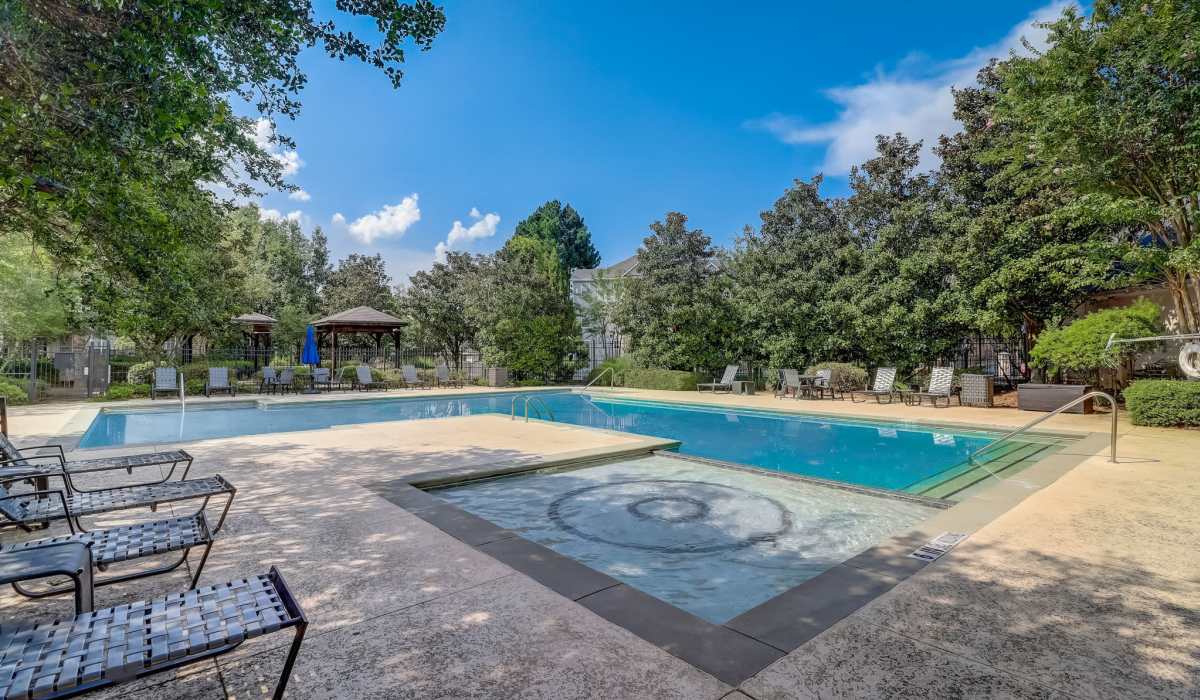 Outdoor swimming pool with hand rail at Parkway Grand in Decatur, Georgia