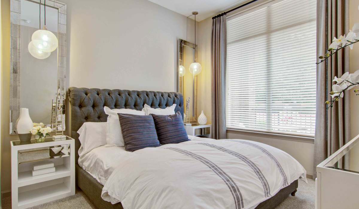 Bedroom with modern fixtures at Twenty25 Barrett in Kennesaw, Georgia
