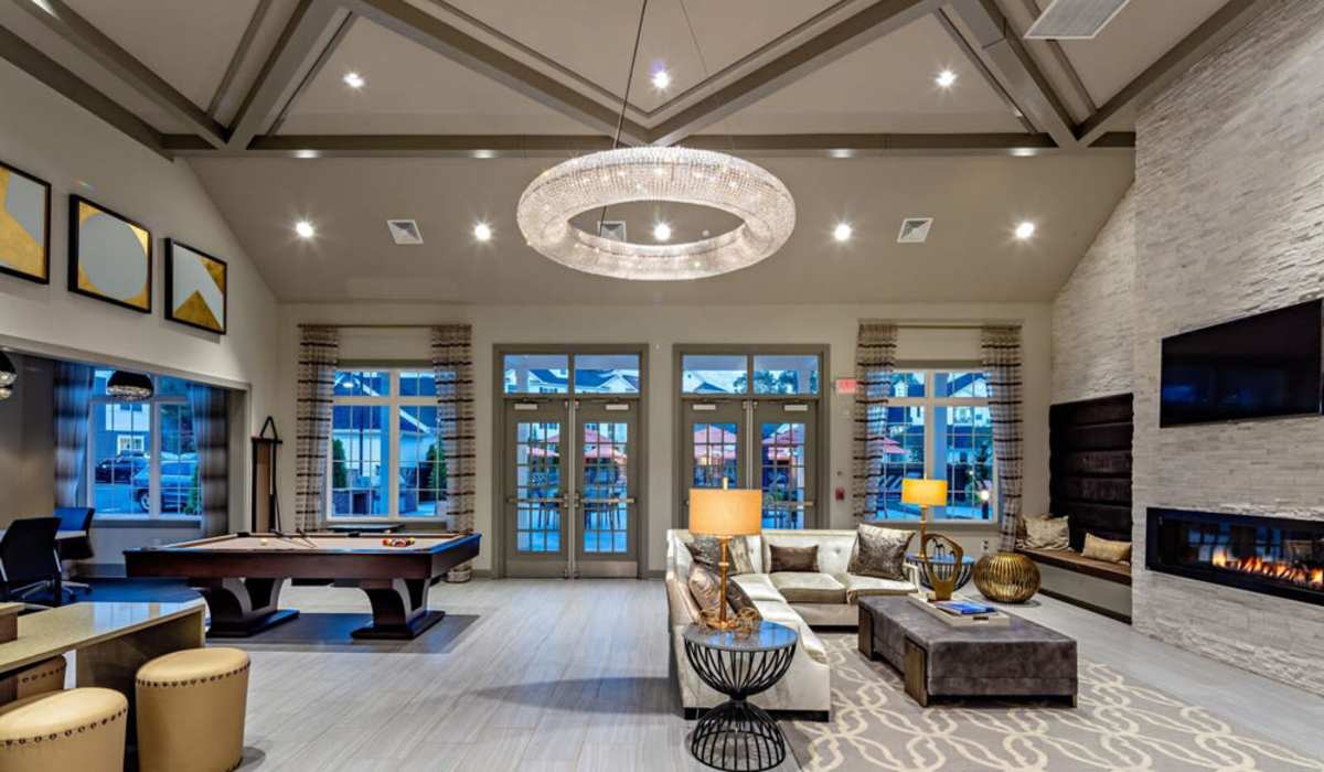 Clubhouse with fireplace at One Glastonbury Place in Glastonbury, Connecticut