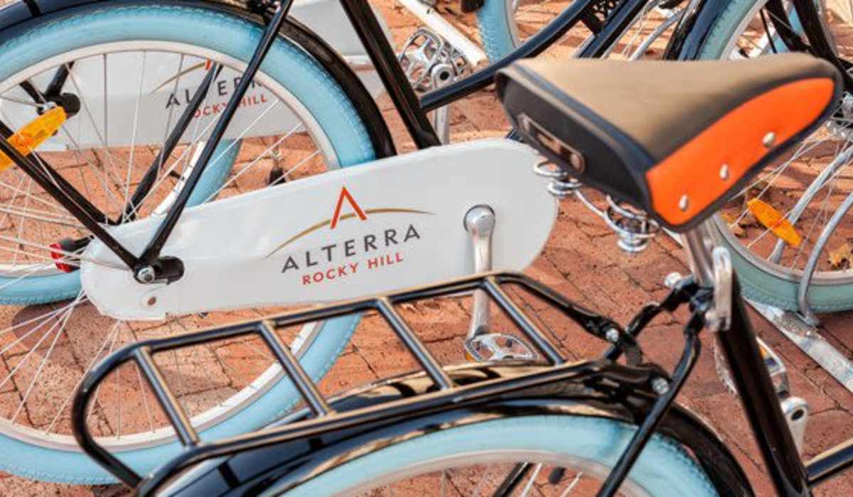 A row of bike parked in a community bike stand at Alterra | Rocky Hill in Rocky Hill, Connecticut