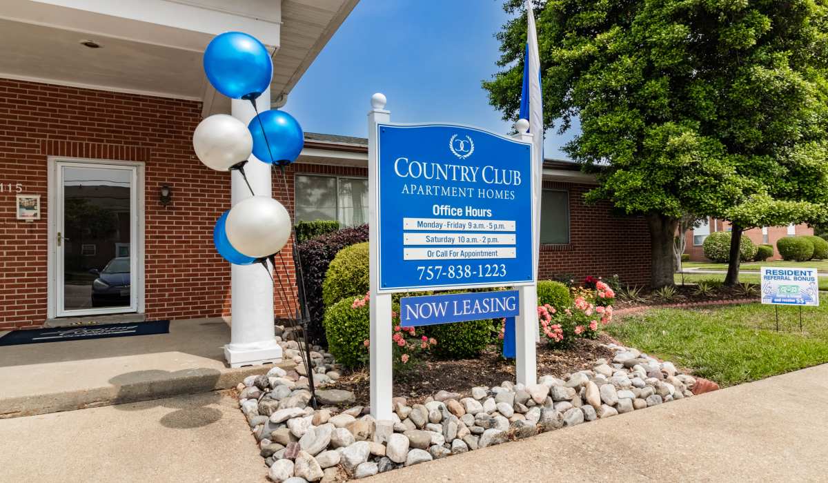 Signage outside of Country Club Apartments in Hampton, Virginia