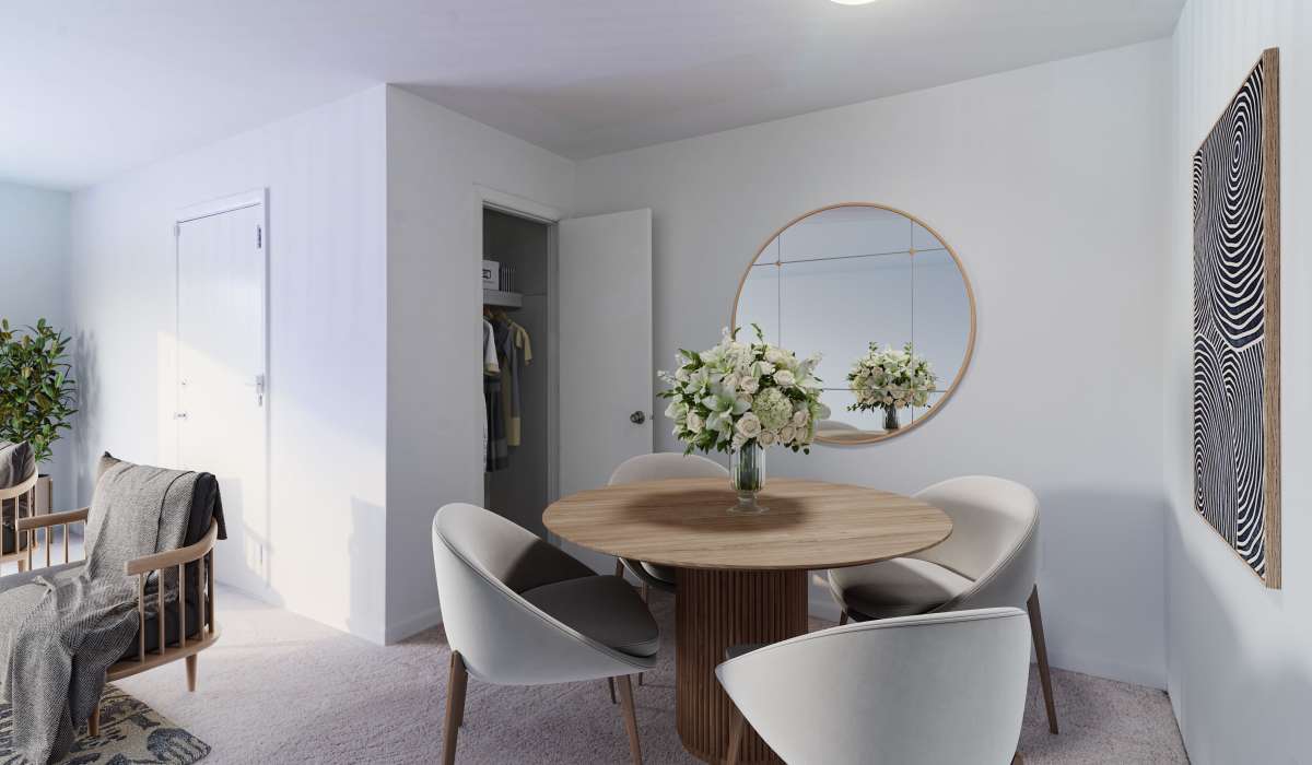 Model apartment dining room at Country Club Apartments in Hampton, Virginia