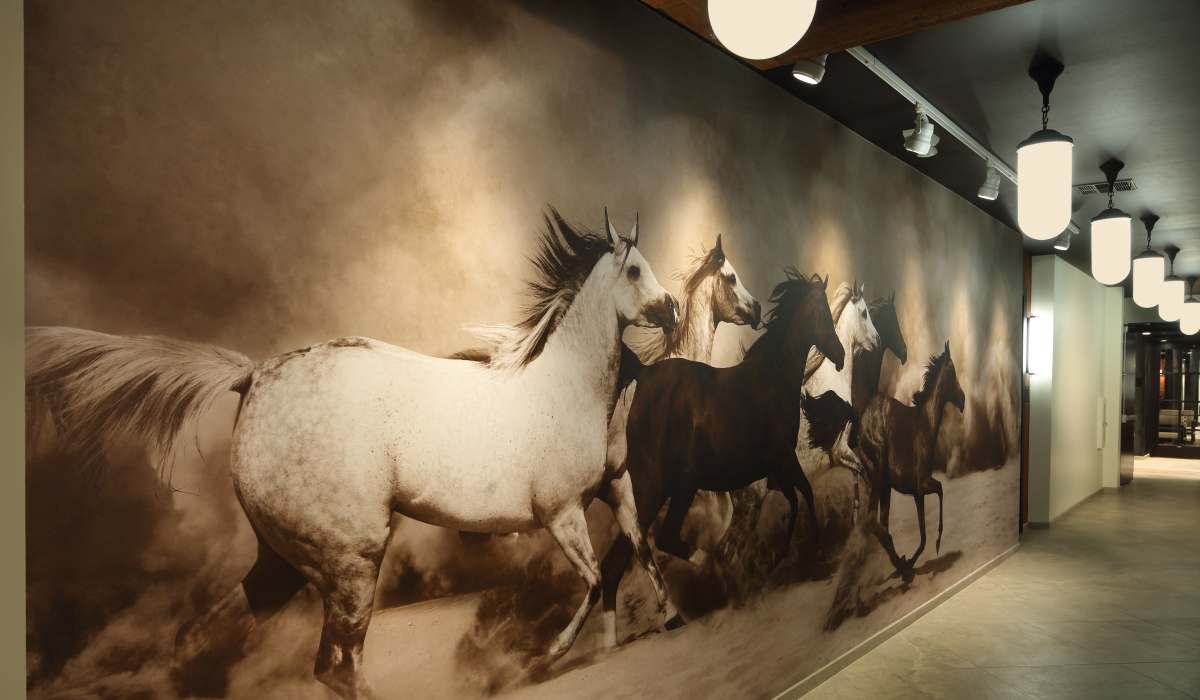 Mural of horses on the wall at Tate Tanglewood in Houston, Texas