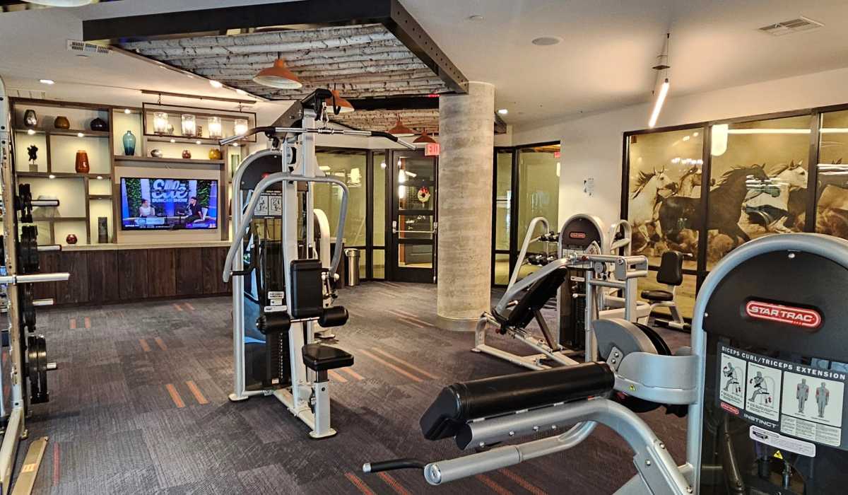 Workout machines in the fitness center at Tate Tanglewood in Houston, Texas