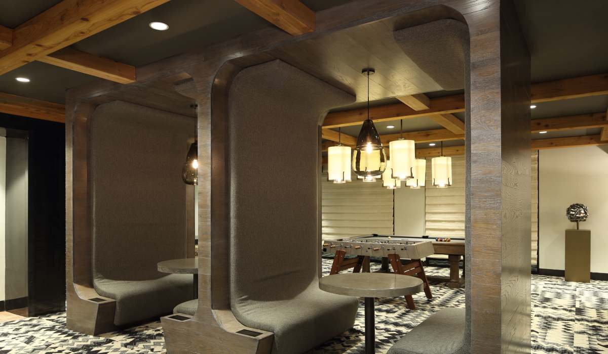 Study or work areas in the lounge at Tate Tanglewood in Houston, Texas