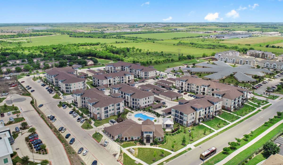 Aerial view of the community at Sadler House in San Marcos, Texas, 