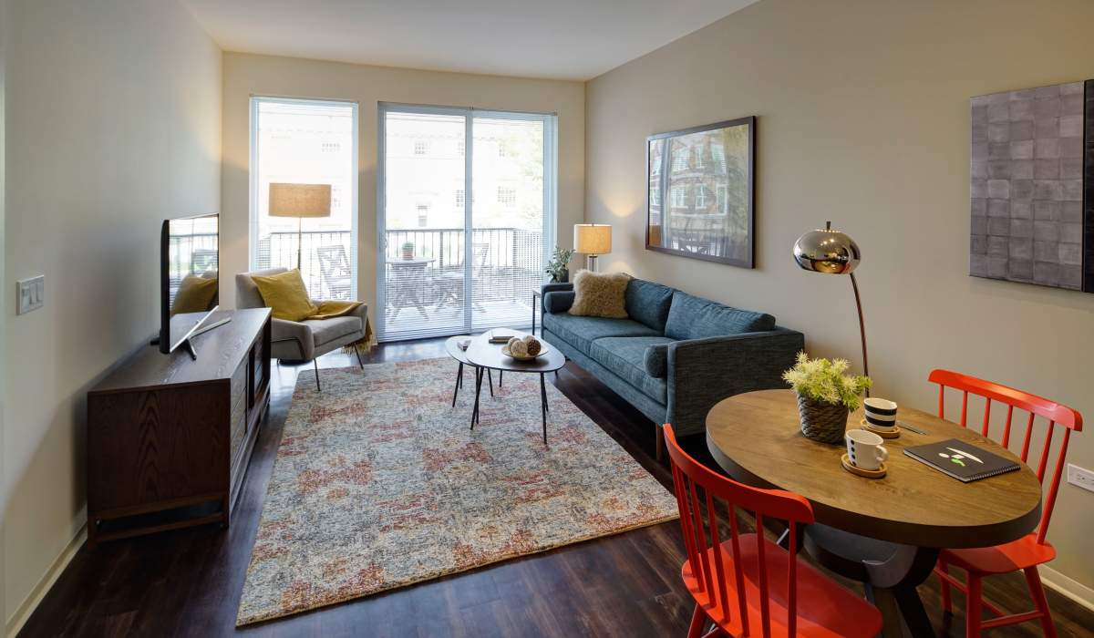 Living room at Courthouse Square Apartments in Wheaton, IL