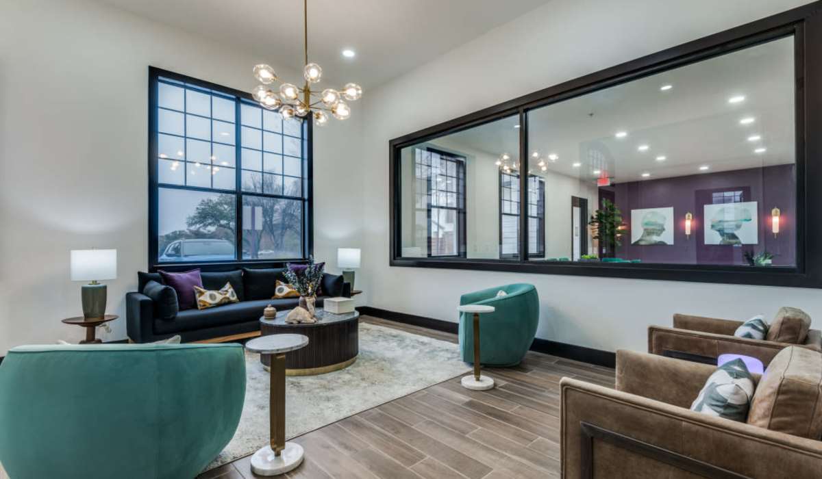 Sofas at the clubhouse at Devi at Valley Ranch in Irving, Texas
