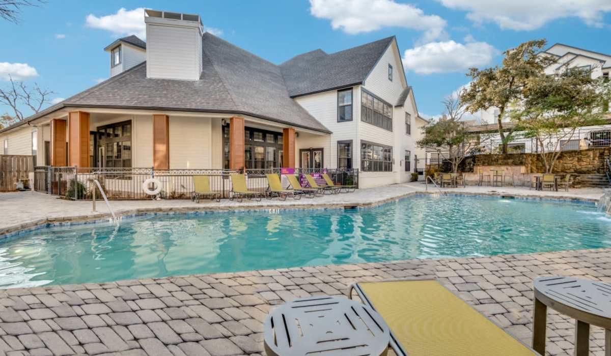 Shimmering swimming pool at Devi at Valley Ranch in Irving, Texas