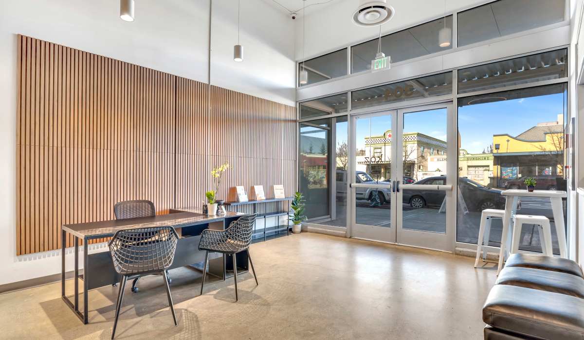 Living room and kitchen at Koz at the Dome in Tacoma, Washington