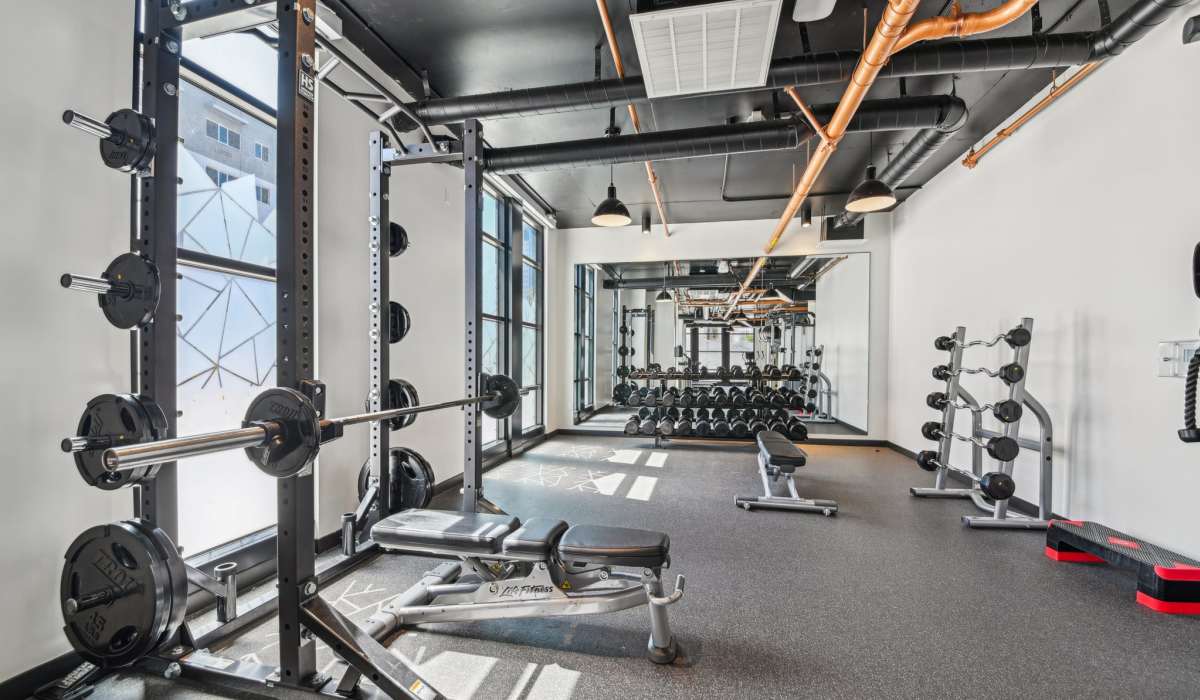 Fitness center for weightlifting at Aster in Long Beach, California