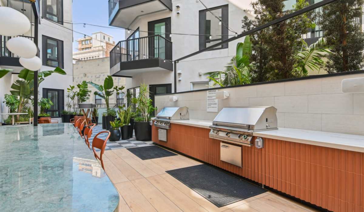 Outdoor multiple barbecue grill at Aster in Long Beach, California