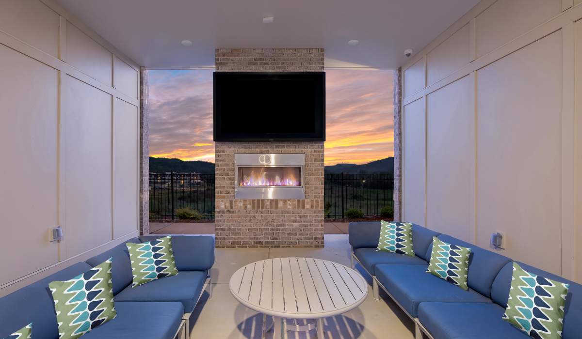 Clubhouse with television and fire place at Elevate at Topside in Louisville, Tennessee