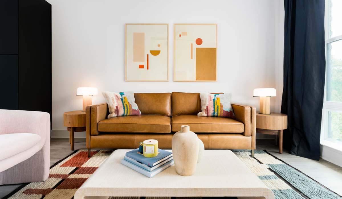 Couch in living room at Channel House in Raleigh, North Carolina