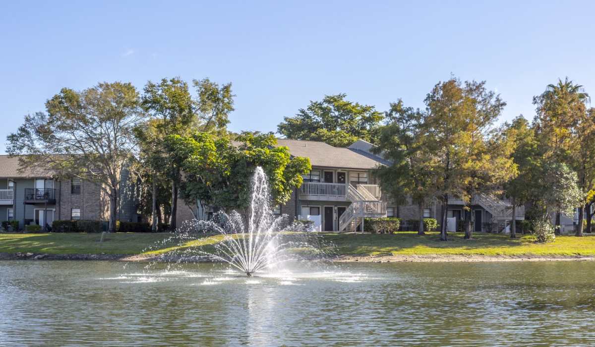 Fountain in the pond at Fountains at Forestwood in Fort Myers, Florida