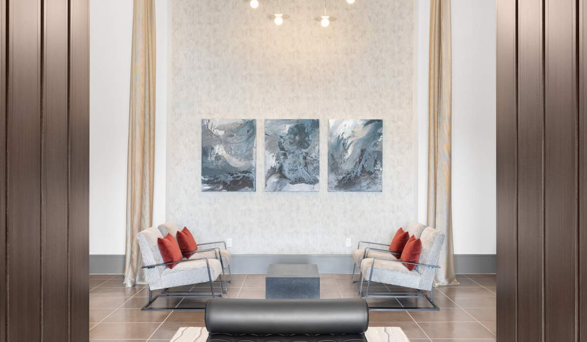Lobby area at Vale Overland Park Apartments in Overland Park, Kansas, 
