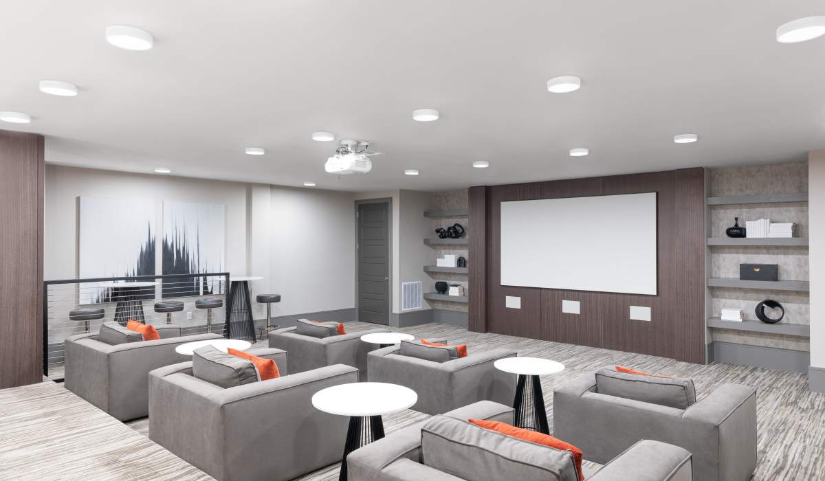 Home theatre at Vale Overland Park Apartments in Overland Park, Kansas, 