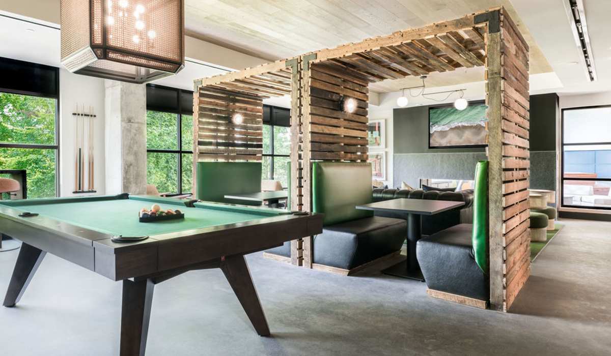 Clubhouse with pool table at Channel House in Raleigh, North Carolina