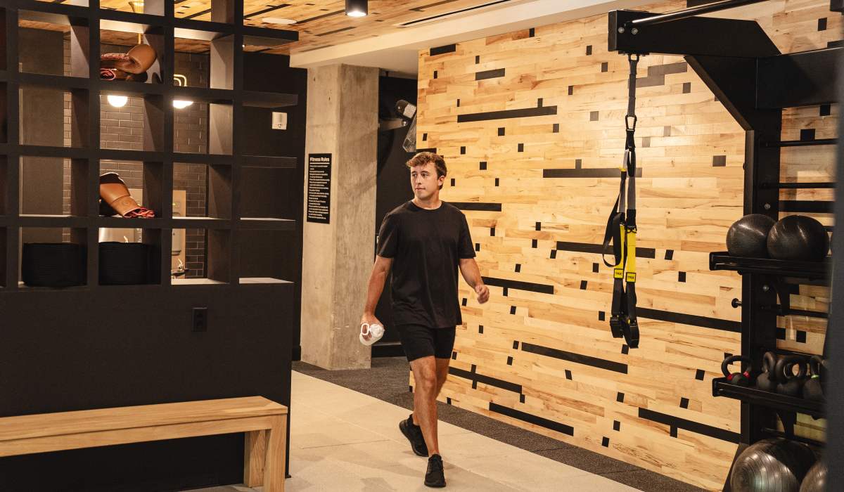 Resident in fitness center at Channel House in Raleigh, North Carolina